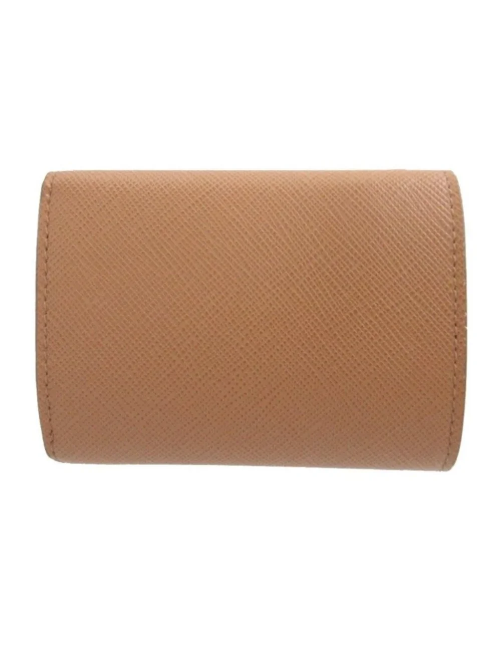 Prada Un Triangular Plate Saffiano Leather Beige Compact Wallet